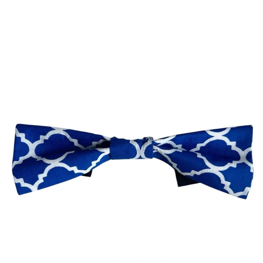 Hand Crafted Royal Blue Patterned Dog Bow Tie Cotton Fabric Collar 6” Accessory